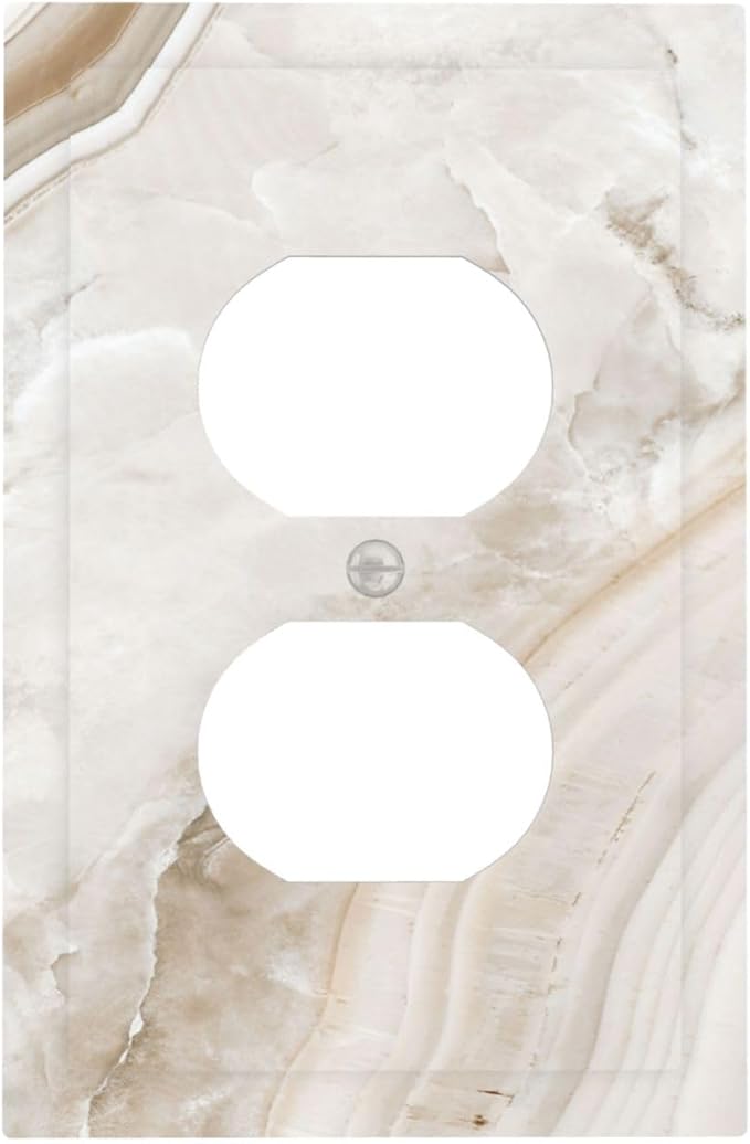 Outlet Covers Beige Marble Pattern 1 Gang Duplex Light Switch Cover Electrical Receptacle Faceplate Wall Plate Decorative Switch Plates for living Room Bedroom Decor