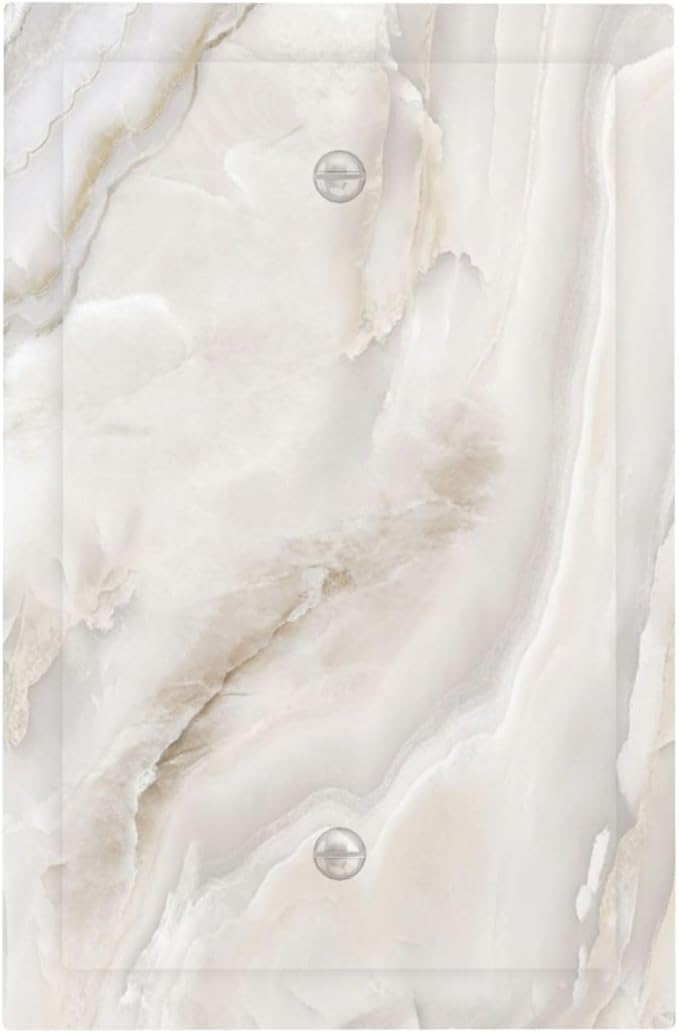 Abstract Luxury White Marble Texture Light Switch Cover Plate 1 Gang No Device Blank Electrical Wall Plates Faceplate Decorative Switch Plate Covers for Bathroom Kitchen Living Room Decor