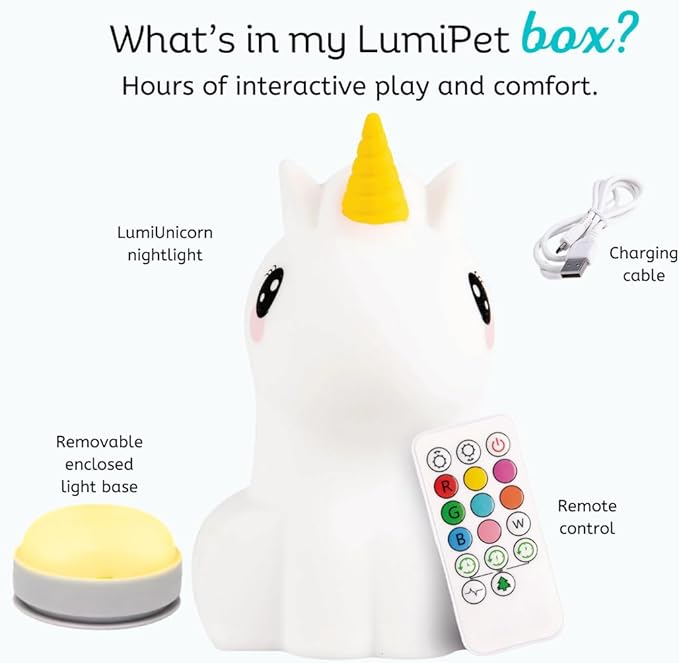 Lumipets Remote Control Silicone Night Light for Kids - Unicorn Design with 9 Soft Colors & Sleep Timer - Rechargeable, Battery-Operated Lamp for Bedroom | Baby Nursery, Toddler, Girls, Boys