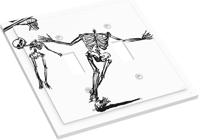 Decorative Switch Plates Skeleton Basketball Funny Skull Stick Figure 2 Gang Double Toggle Outlet Light Switch Cover Wall Plate Electrical Faceplate For Home Office Decor