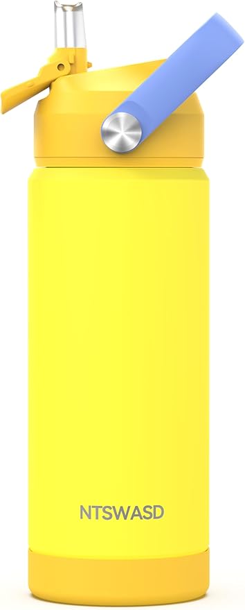 Kids Water Bottle with Straw,18 oz Boys Insulated Cups with Stainless Steel Leak Proof for School Boys Girls,Sport&Travel（Yellow）