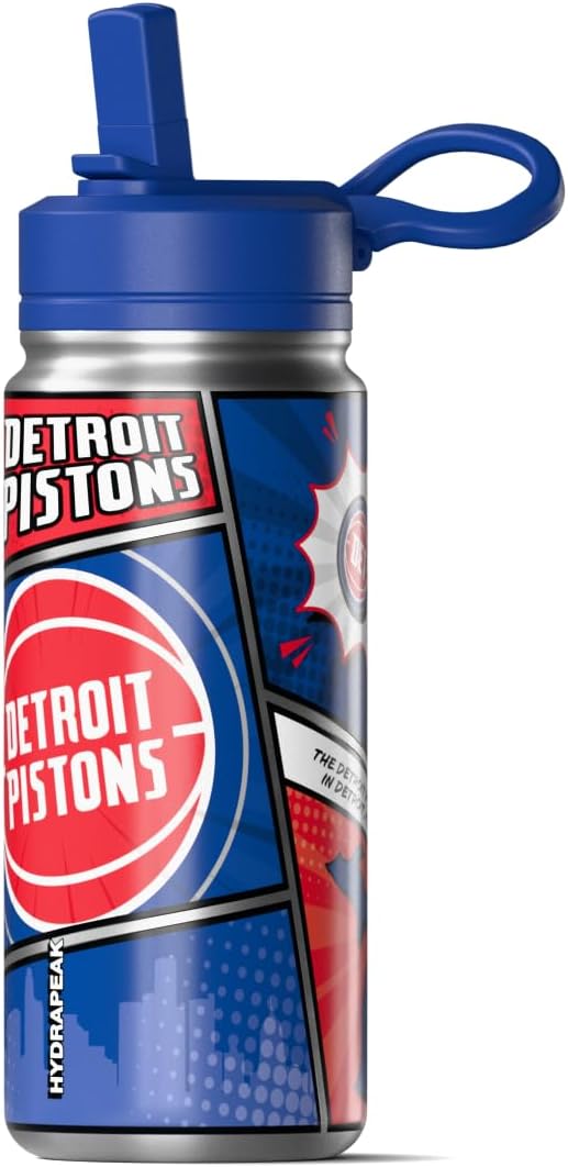 Hydrapeak x NBA Detroit Pistons 20 oz Stainless Steel Water Bottle, Officially Licensed Double Wall Insulated Sports Bottle with Straw Lid, Reusable Leakproof Gift for Kids & Adults