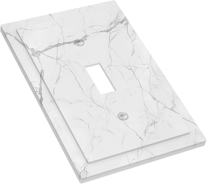 Decorative Light Switch Cover White Grey Abstract Modern Marble 1 Gang Single Toggle Device Electrical Faceplate Switchplates Decorator Outlet Wall Plate for Bathroom Kitchen Decor