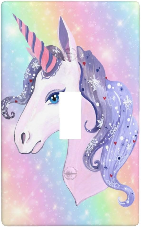 1-Gang Toggle Light Switch Plate, Unicorn Rainbow Printed Wall Plate, Cute Cartoon Decor for Girls Bedroom Nursery Kids Bathroom