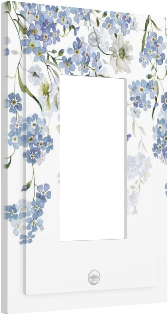 Hydrangea Blue Flowers Watercolor Floral Decorative Outlet Covers 1 Gang Single Rocker Light Switch Cover Plate Wall Plates GFCI Faceplate for Bed Room Living Room Decor