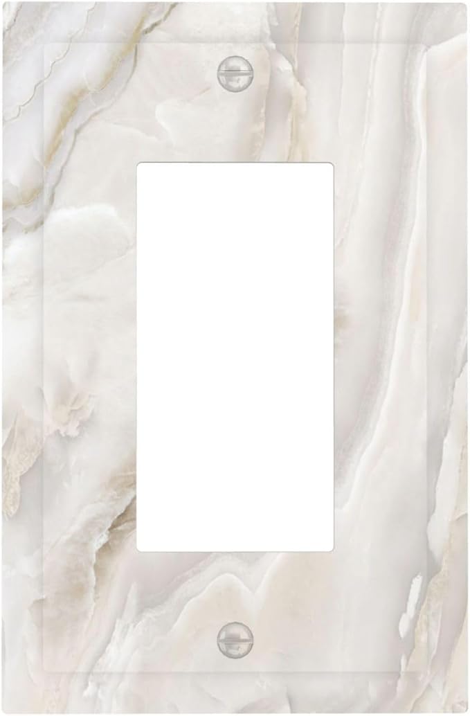 Abstract Luxury White Marble Texture Decorative Outlet Covers 1 Gang Single Rocker Light Switch Cover Plate Wall Plates GFCI Faceplate for Bathroom Kitchen Living Room Decor