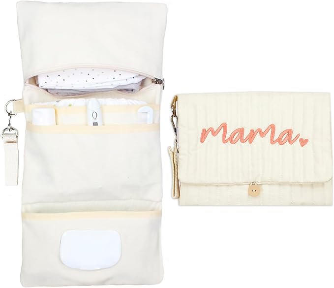 MODAKIDS Baby Bag Organizer, Portable Baby Stroller Mini Diaper Bag Handbag Travel Set with, Quilted with Stroller Straps (Mama)