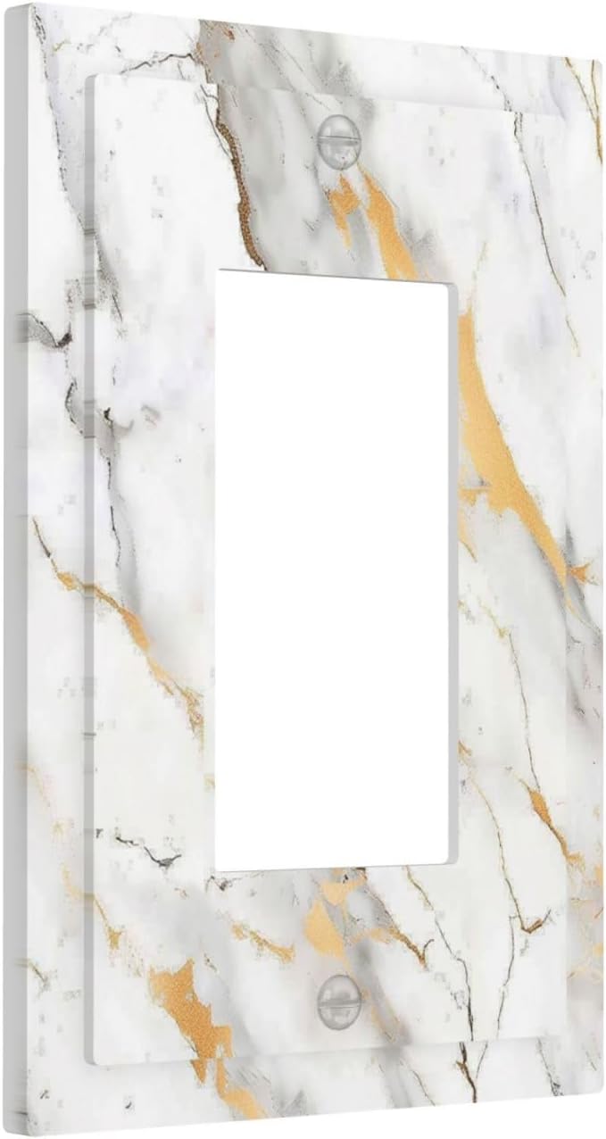 Decorative Outlet Covers Marbling Style White Background Gold Gray Stripes 1 Gang Single Rocker Light Switch Cover Plate Wall Plates Gfci Faceplate For Bathroom Kitchen Decor