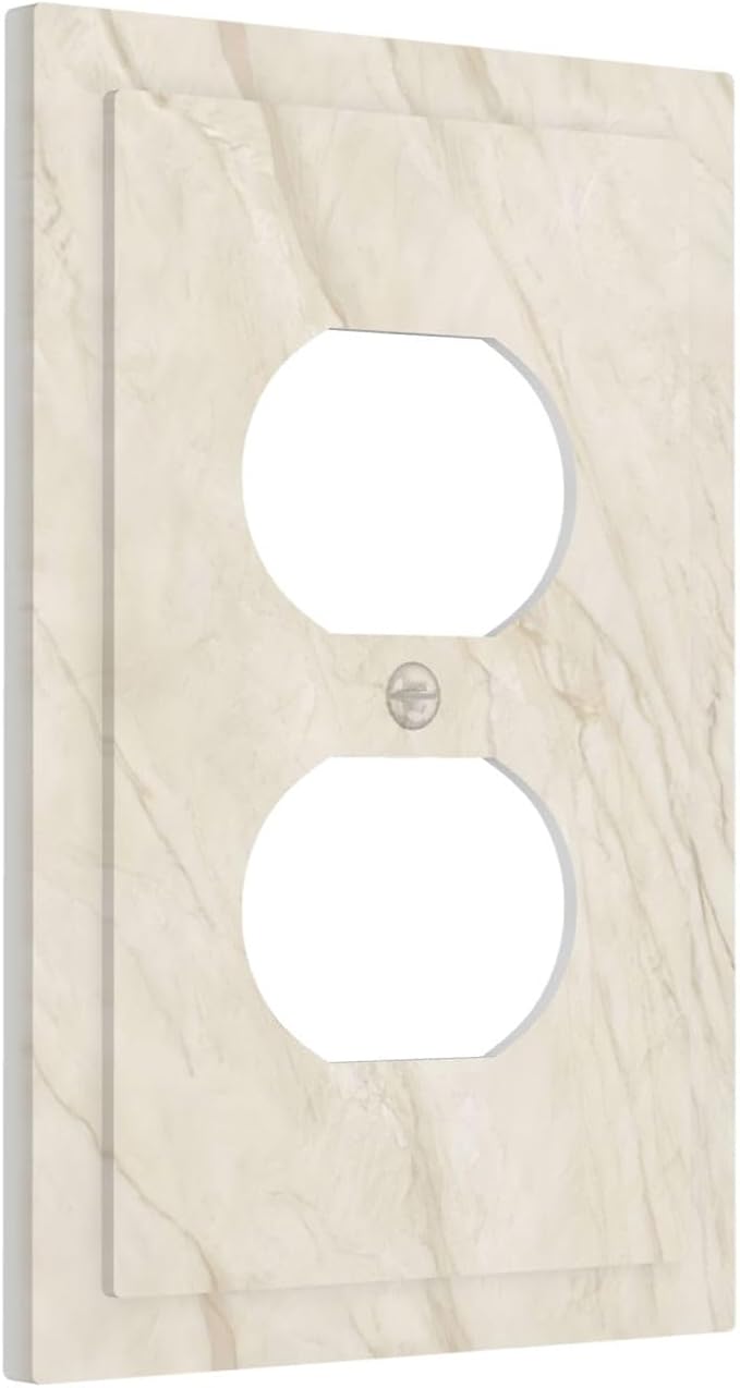White Taupe Marble Abstract Luxury Outlet Covers 1 Gang Duplex Light Switch Cover Decorative Switch Plates Electrical Receptacle Faceplate Wall Plate for Bathroom Kitchen Home Decor