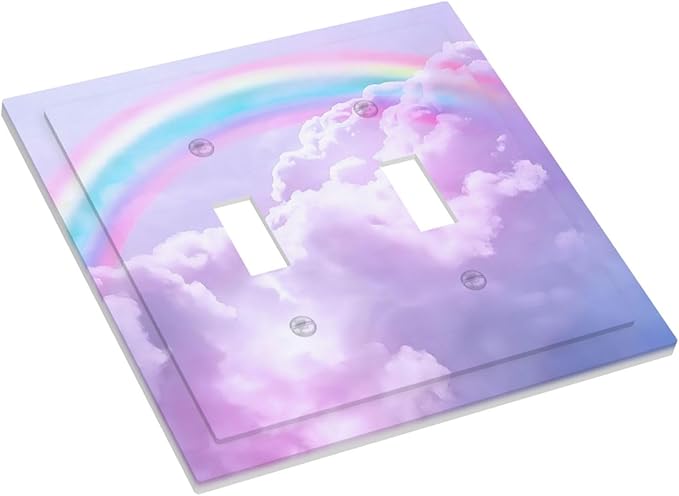Outlet Covers Rainbow Sky with Clouds 1 Gang Duplex Light Switch Cover Plate Decorative Wall Plates Electrical Switchplate Receptacle for Bathroom Home Decor（2 Pack）