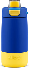 Ello Kids Colby 12oz Stainless Steel Insulated Water Bottle with Straw and Built-In Silicone Coaster Carrying Handle and Leak-Proof Locking Lid for School Backpack, Lunchbox, and Outdoor Sports