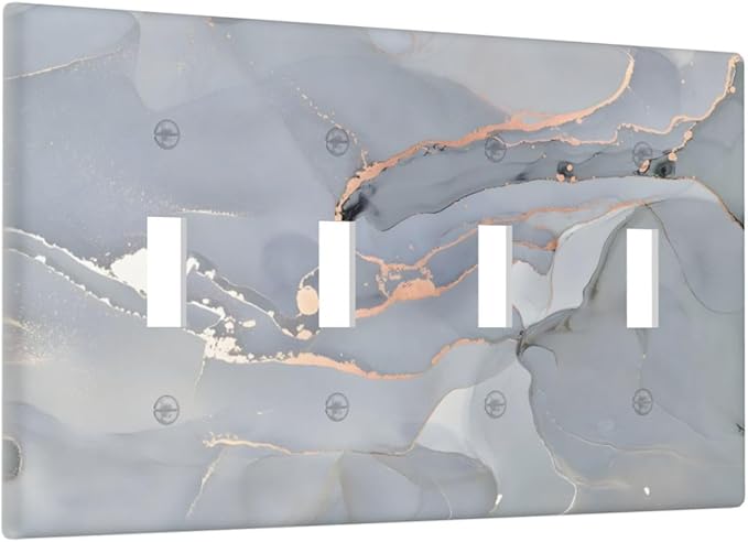 Gray And Gold Marble Abstract Luxury Print Light Switch Covers Quad Toggle Electrical Faceplate 4 Gang Wall Plate Decorative Switch Plates Cover for Bathroom Kitchen Bedroom Decor