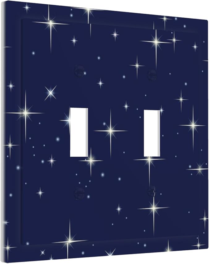 Starry Night Double Toggle Switch Cover - 2-Gang Standard US Size Celestial Sparkle Light Switch Covers, Midnight Galaxy Cosmic Glow for Bedroom & Nursery