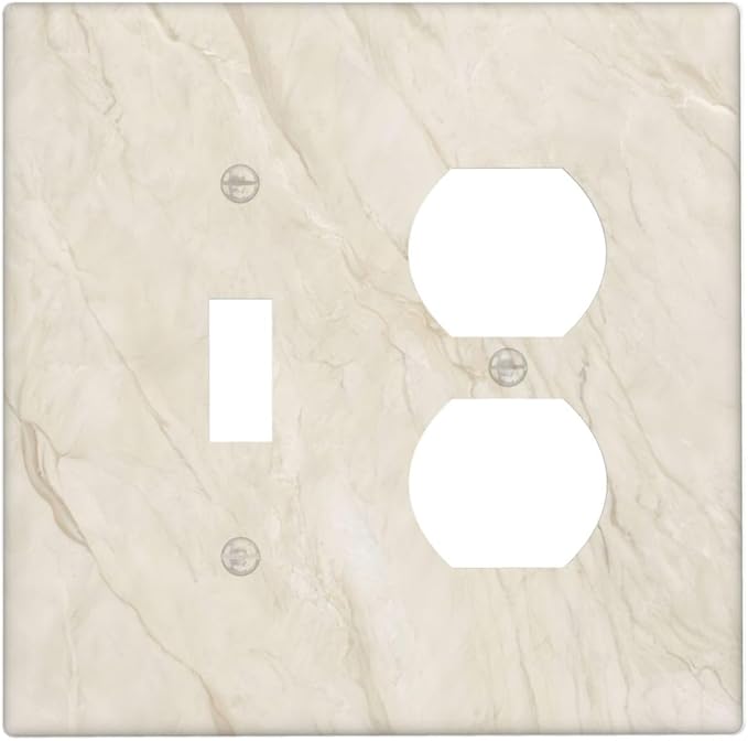 White Taupe Marble Abstract Luxury Wallplates 1 Toggle 1 Duplex Switch Plate Electrical GFCI Faceplate Decorative Light Switch Covers for Bathroom Kitchen Home Decor