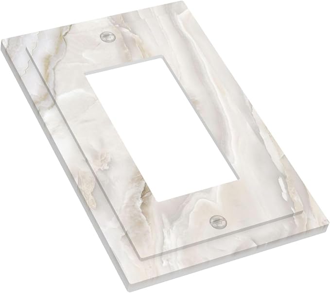 Abstract Luxury White Marble Texture Decorative Outlet Covers 1 Gang Single Rocker Light Switch Cover Plate Wall Plates GFCI Faceplate for Bathroom Kitchen Living Room Decor
