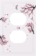 Pink Watercolor Cherry Blossom Flowe Tree Branch Floral Outlet Covers 1 Gang Duplex Light Switch Cover Decorative Switch Plates Electrical Receptacle Faceplate Wall Plate for Bedroom Living Room Decor