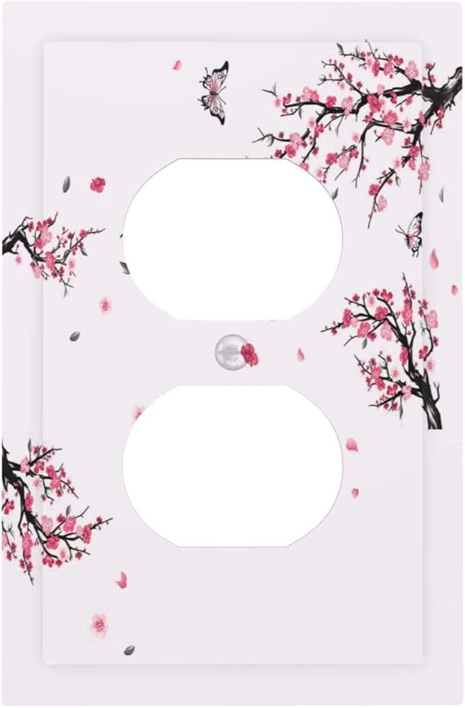 Pink Watercolor Cherry Blossom Flowe Tree Branch Floral Outlet Covers 1 Gang Duplex Light Switch Cover Decorative Switch Plates Electrical Receptacle Faceplate Wall Plate for Bedroom Living Room Decor