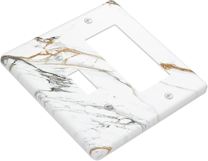White Gold Marble Modern Abstract Luxury Print Outlet Covers 1 Toggle 1 Rocker Combination Decorative Wall Plate Electrical Switch Plates Light Switch Cover Plate for Bathroom Kitchen Decor