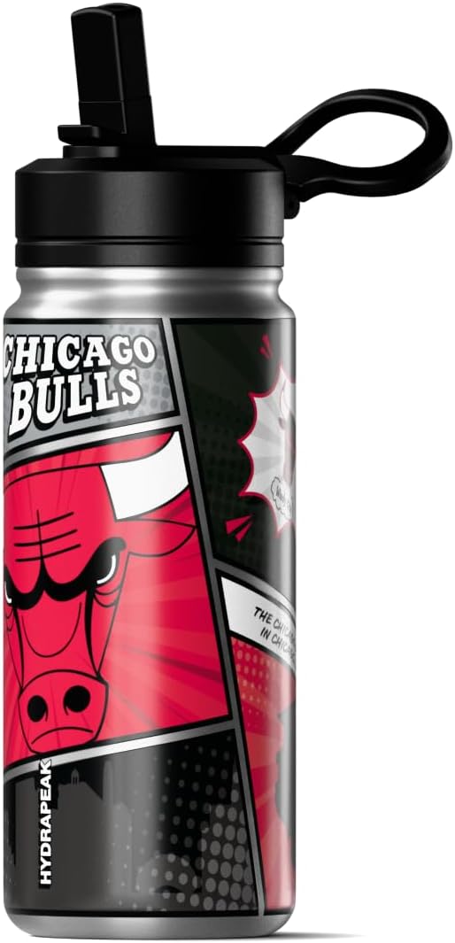Hydrapeak x NBA Chicago Bulls 20 oz Stainless Steel Water Bottle, Officially Licensed Double Wall Insulated Sports Bottle with Straw Lid, Reusable Leakproof Gift for Kids & Adults