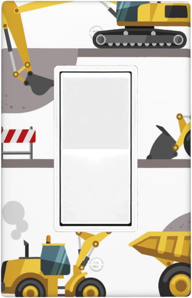 Construction Truck 1-Gang Rocker Wall Plate, Excavator Truck Vehicle Switch Plate for Boys Room, Kids Room & Playroom