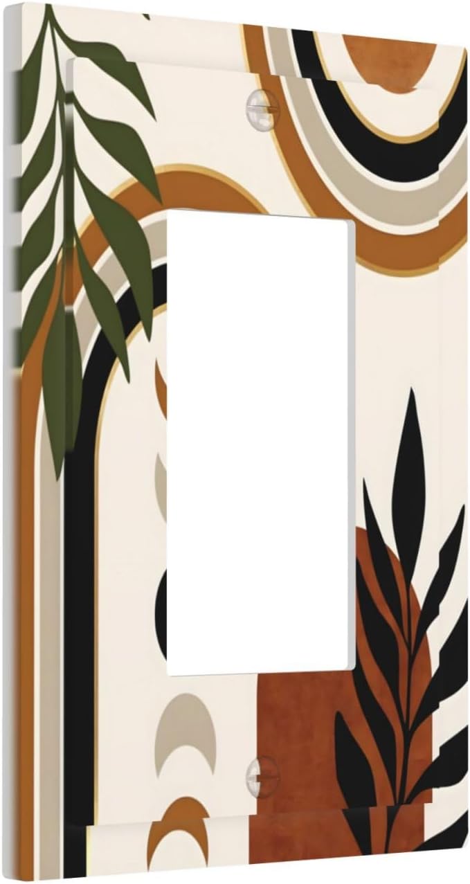 Boho Mid Century Arch Plant Leaves Sun Moon Decorative Outlet Covers 1 Gang Single Rocker Light Switch Cover Plate Wall Plates GFCI Faceplate for Bedroom Living Room Decor
