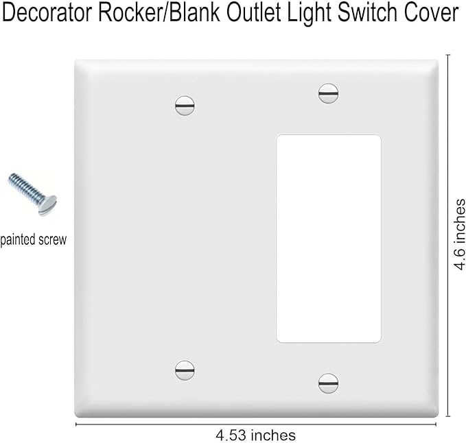 ZEFTV Decorator Rocker/Blank Wall Plates 2-Gang Switch Outlet Electrical Cover Plate Unbreakable Thermoplastic Faceplate for Light Receptacle Outlet Switch, White (4 Pack)