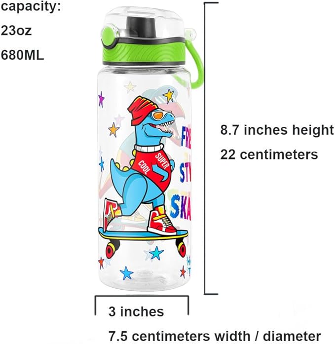 Home Tune Cute Water Bottle for School Kids Girls, BPA FREE Tritan & Leak Proof & Easy Clean & Carry Handle, 23oz/ 680ml (Skateboarding)