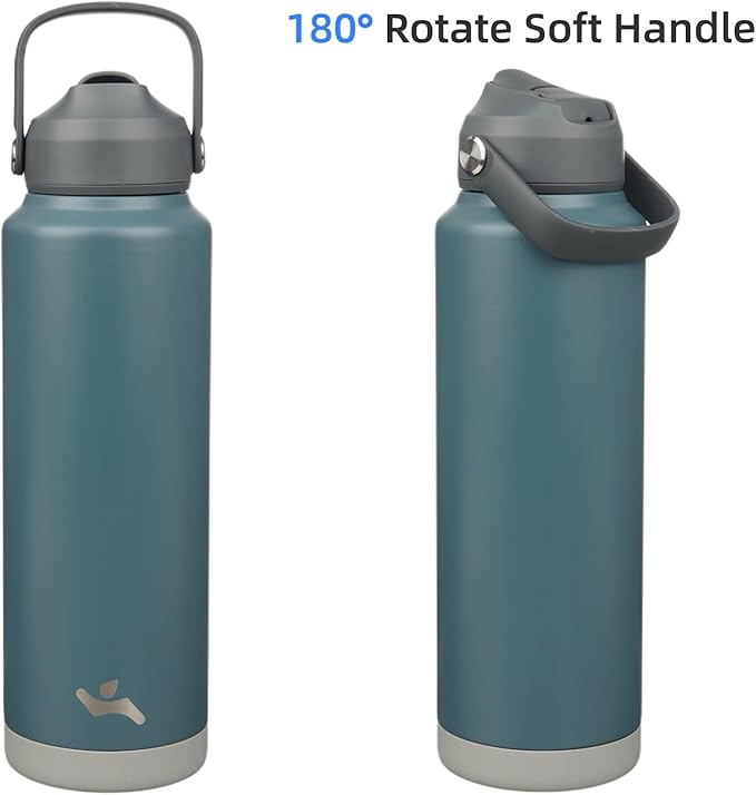 Konokyo Insulated Water Bottle with Straw Lid,40 oz Stainless Steel Vacuum Metal Bottle with Silicone Handle,Dark Gray