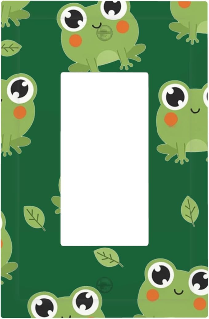 Cute Green Frogs Single Rocker Switch Cover - 1-Gang Standard US Size Whimsical Froggy Friends Light Switch Covers, Playful Amphibian for Boys & Girls Room Decor