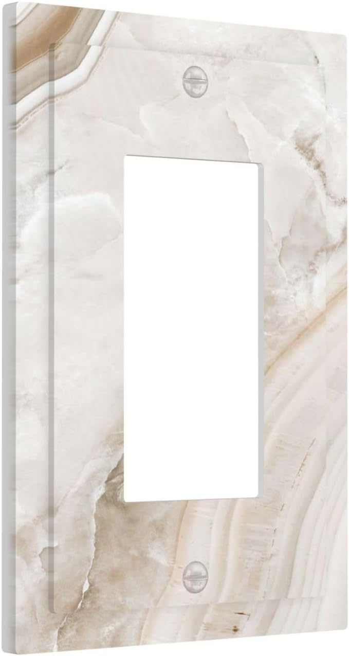 Decorative Outlet Covers Beige Marble Pattern 1 Gang Single Rocker Light Switch Cover Plate Wall Plates GFCI Faceplate for living Room Bedroom Decor