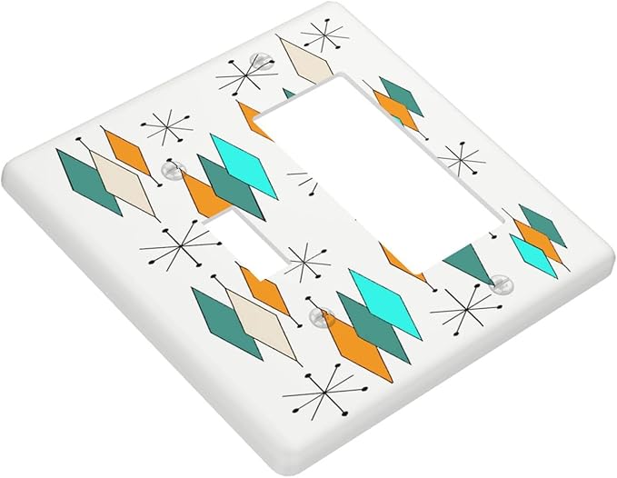 70s Abstract Boho Geometric Mid Century Atomic 2 Gang 1-GFCI/Toggle Combo Wall Plate Decorative Light Switch Outlet Combination Wallplate Faceplate Cover