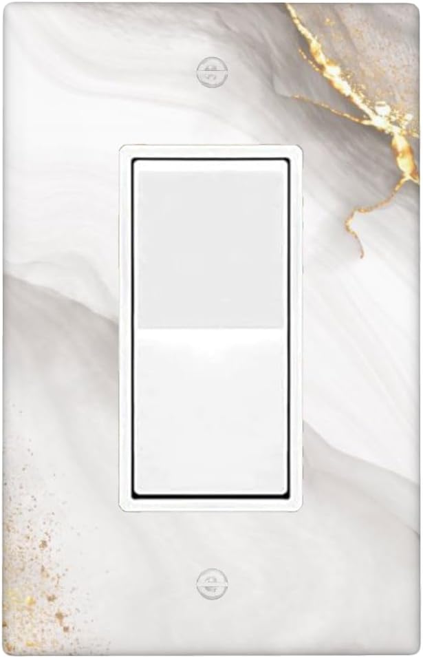 White Gold Gray Marble 1-Gang Rocker Wall Plate, Modern Decorative Switch Plate for Kitchen, Bathroom, Living Room & Bedroom