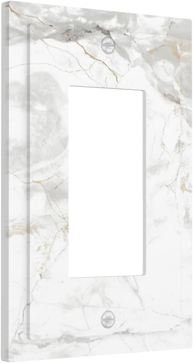 White Marbling Golden Stream Lines Print Decorative Outlet Covers 1 Gang Single Rocker Light Switch Cover Plate Wall Plates GFCI Faceplate for Bathroom Kitchen Decor