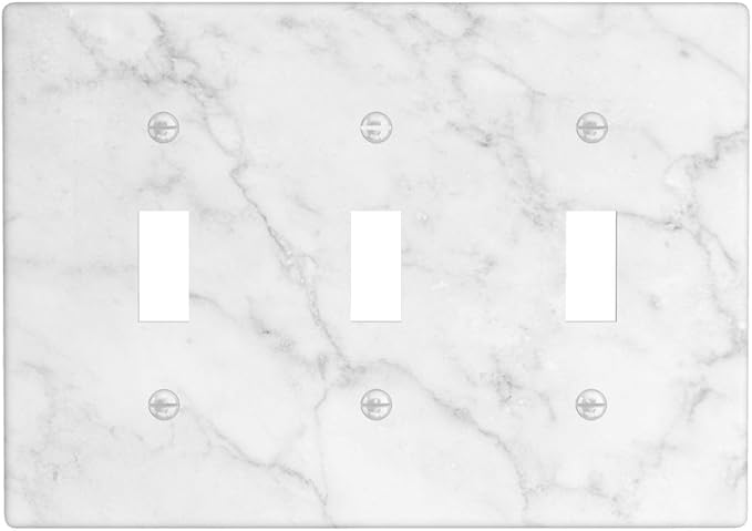 Faux White Marble Printed Light Switch Cover Plates Decorative Triple Toggle Wall Plate, 3 Gang Lightswitch Cover