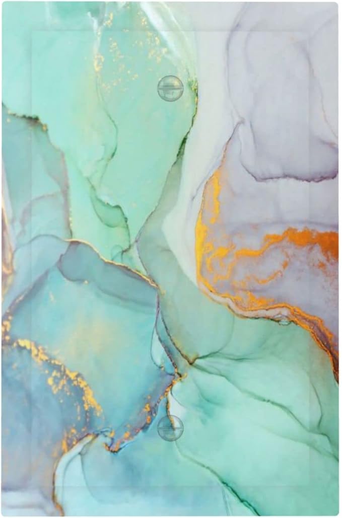 Teal Green Marble 1 Gang Light Switch Cover No Decive Blank Wall Plate Decorative for Teen Kids Boys Bathroom Home Bedroom Art Panel Decorate 5" x 3