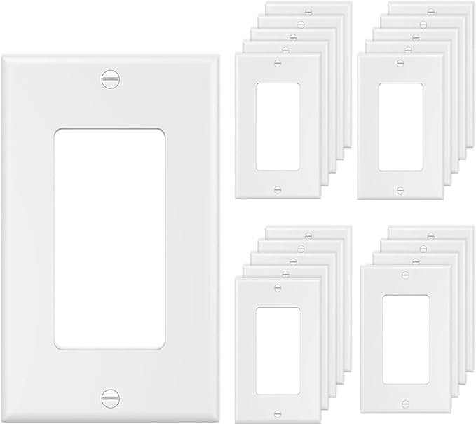1-Gang Switch Outlet Wall Plate Cover Single Decorator Electrical Faceplate for Light Switch, Receptacle, Dimmers, USB Outlet, GFCI, White (20-Pack)