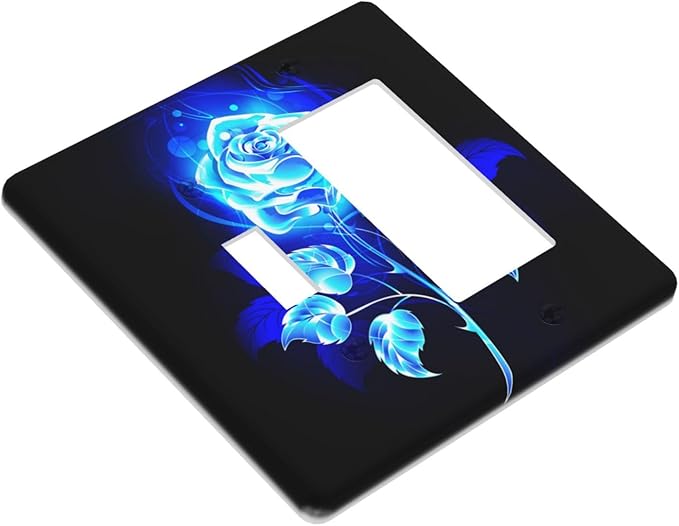 Blue Golden Rose Flower 2 Gang Single Toggle/Rocker Combination Light Switch Cover Decorative Wall Plate Cover Electrical Faceplate Art Oil Painting Decor