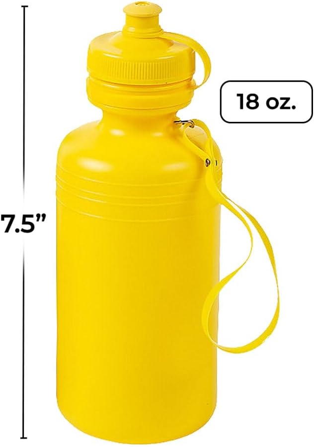 Fun Express Kids Water Bottles Bulk 12 Pack - BPA Free Plastic 18 oz Leak Proof Squeeze Bottles with Pop Top Lids & Straps | Perfect for School, Sports Teams, Birthday Parties & Fundraising Events