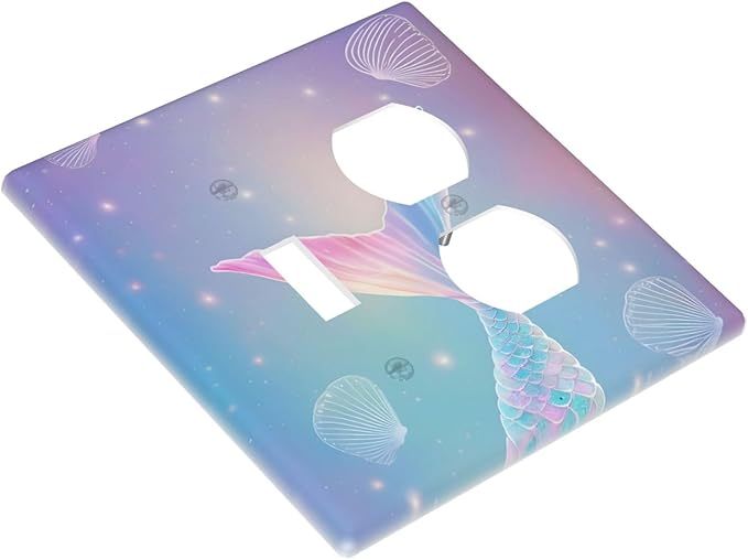 Cute Mermaid Pink Tail Scales Shells Colorful Ocean Wallplates 1 Toggle 1 Duplex Switch Plate Electrical GFCI Faceplate Decorative Light Switch Covers for Kids Room Nursery Decor