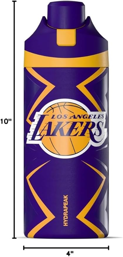 Hydrapeak x NBA Officially Licensed Los Angeles Lakers Oasis 20 oz Insulated Kids Water Bottle, Stainless Steel Water Bottle Kids with Chug Lid, Push Button