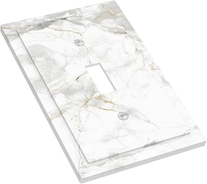 White Marbling Golden Stream Lines Print Decorative Light Switch Cover 1 Gang Single Toggle Device Electrical Faceplate Switchplates Decorator Outlet Wall Plate for Bathroom Kitchen Decor