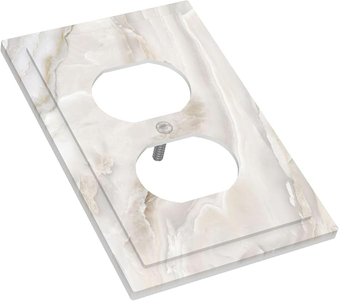 Abstract Luxury White Marble Texture Outlet Covers 1 Gang Duplex Light Switch Cover Decorative Switch Plates Electrical Receptacle Faceplate Wall Plate for Bathroom Kitchen Living Room Decor