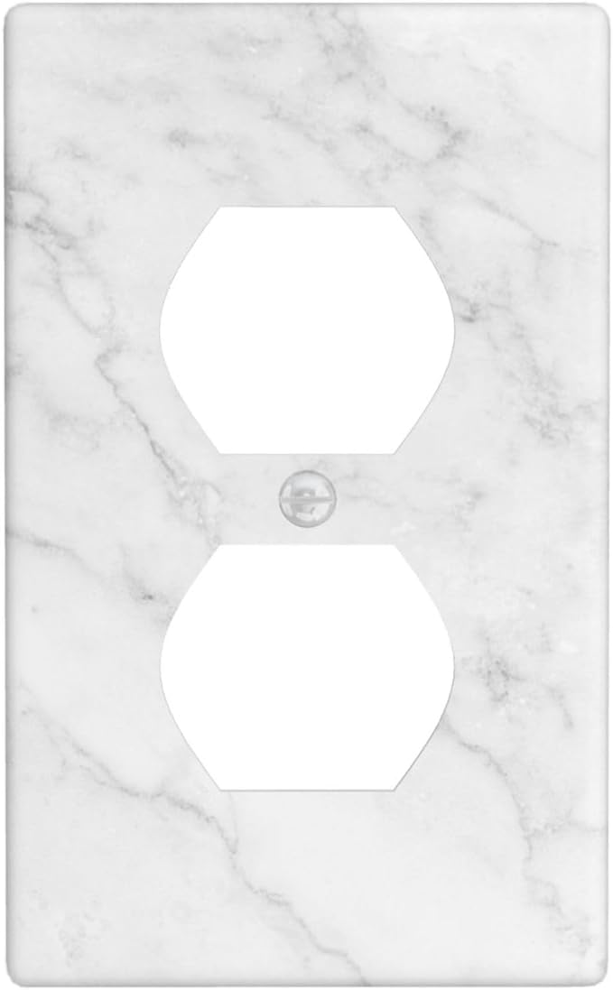 Faux White Marble Duplex Outlet Cover – Standard US Size 4.5" x 2.76", Decorative 1-Gang Wall Plate, Durable Polycarbonate Thermoplastic