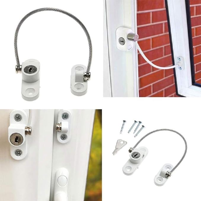 Child Safety Locks Window Door Cable Ventilator Kid Lock Baby Security Locking Keyed Opening Restrictor For Baby Protection Prevent Children Falling Window Lock (2PC White)