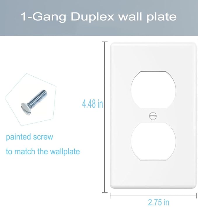 1-Gang Duplex Outlet Wall Plate Cover for Electrical outlets Unbreakable Polycarbonate Thermoplastic Outlet Cover Plate Receptacle Cover, Light Switch Cover, White, 20 Pack