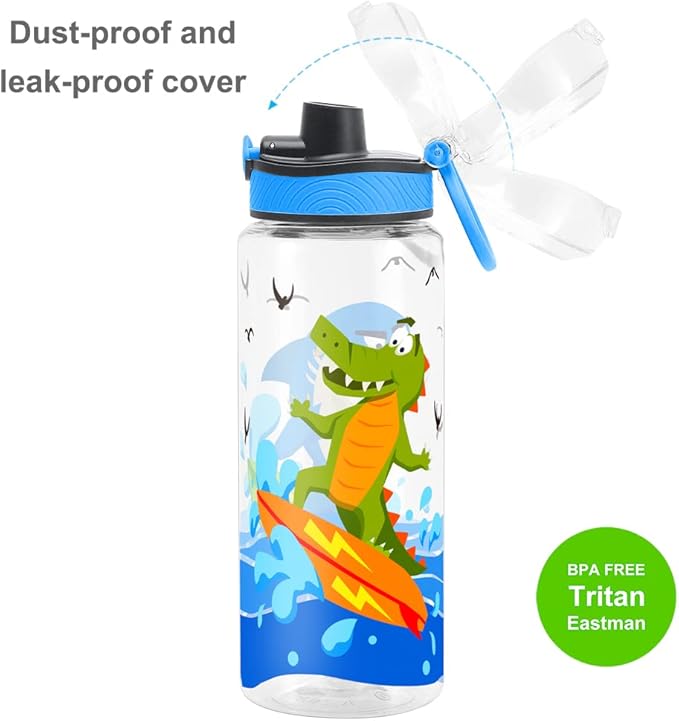 Home Tune Cute Water Bottle for School Kids Girls, BPA FREE Tritan & Leak Proof & Easy Clean & Carry Handle, 23oz/ 680ml - Shark
