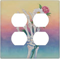 Skeleton Flower Double Duplex Receptacle Outlet Cover Wall Plate Decorative 2 Gang Light Switch Covers Electrical Switchplate Home Decorate Faceplat for Bathroom Bedroom Kitchen Room 4.5 x 4.5 Inch