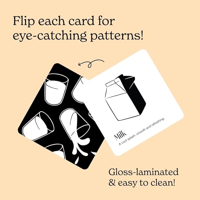 Chunky Deli Breakfast for Baby High-Contrast Art Cards Black and White Newborn Vision Tracking Flash Cards for Tummy Time Food Themed Infant Toys 0-6+ Months