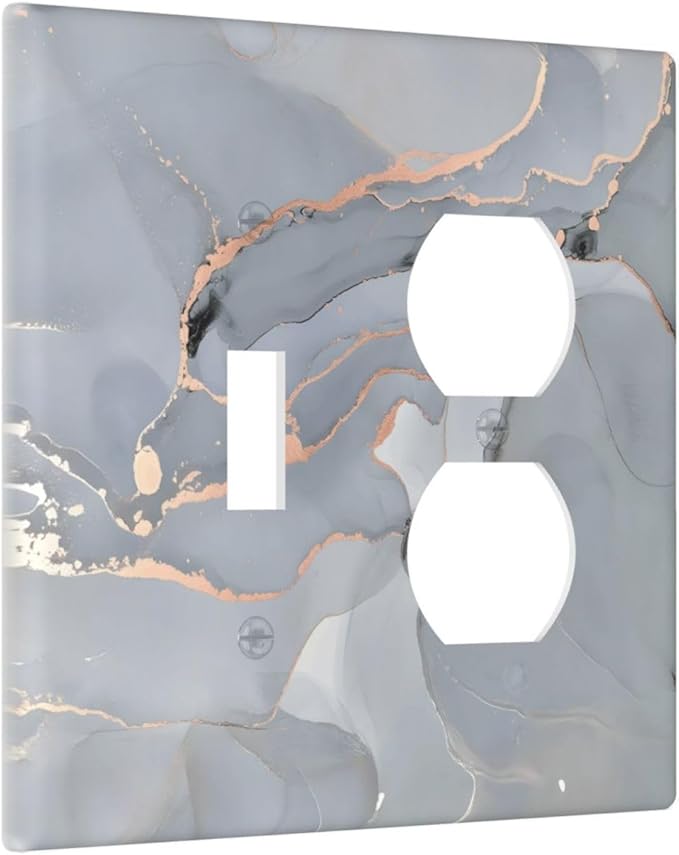 Gray And Gold Marble Abstract Luxury Print Wallplates 1 Toggle 1 Duplex Switch Plate Electrical GFCI Faceplate Decorative Light Switch Covers for Bathroom Kitchen Bedroom Decor