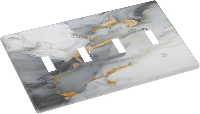 Gold Marble Grey Art Abstract Luxury Print Light Switch Covers Quad Toggle Electrical Faceplate 4 Gang Wall Plate Decorative Switch Plates for Kitchen Bathroom Decor